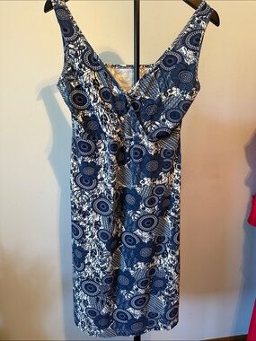Natural Reflections Navy and White Printed Midi Dress